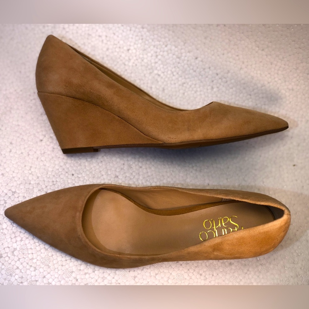 FRANCO SARTO ALICIA WEDGE PUMP learher 6.5 heel beige natural